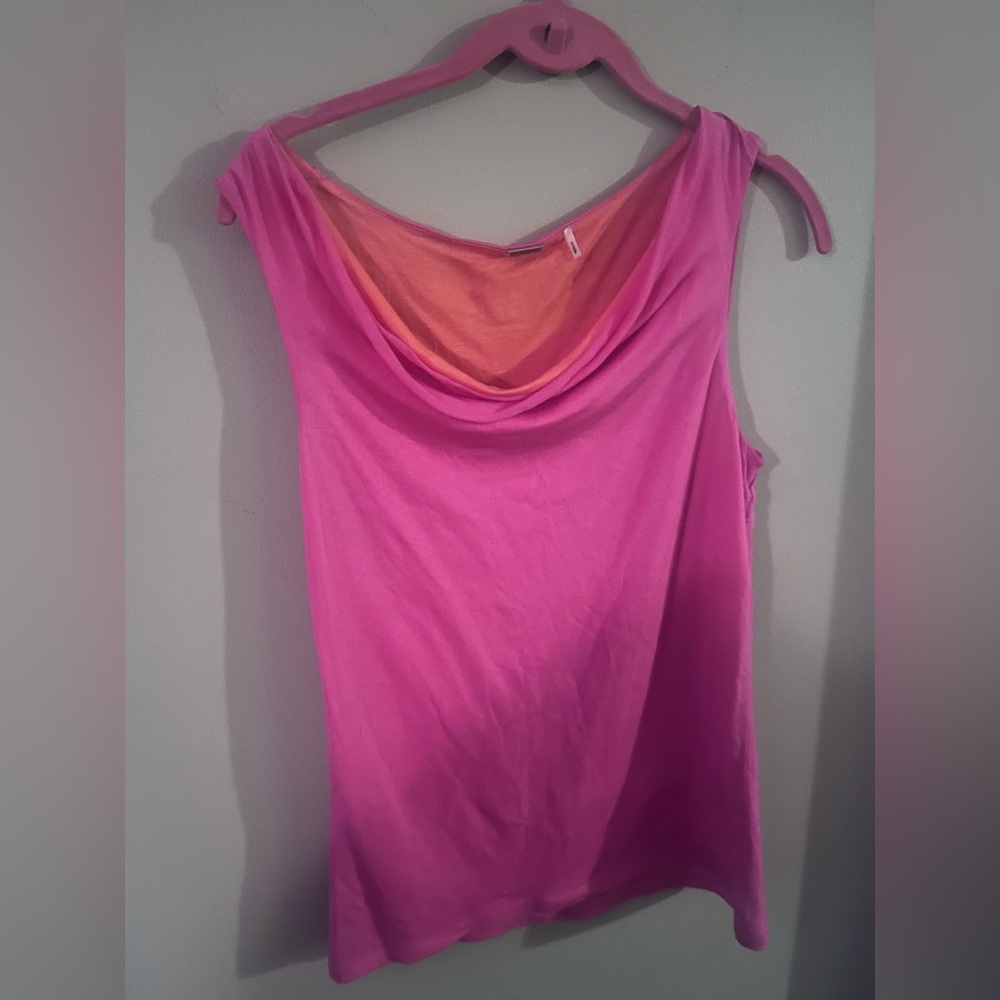 Elie Tahari Pink and Orange Top with draped neckline